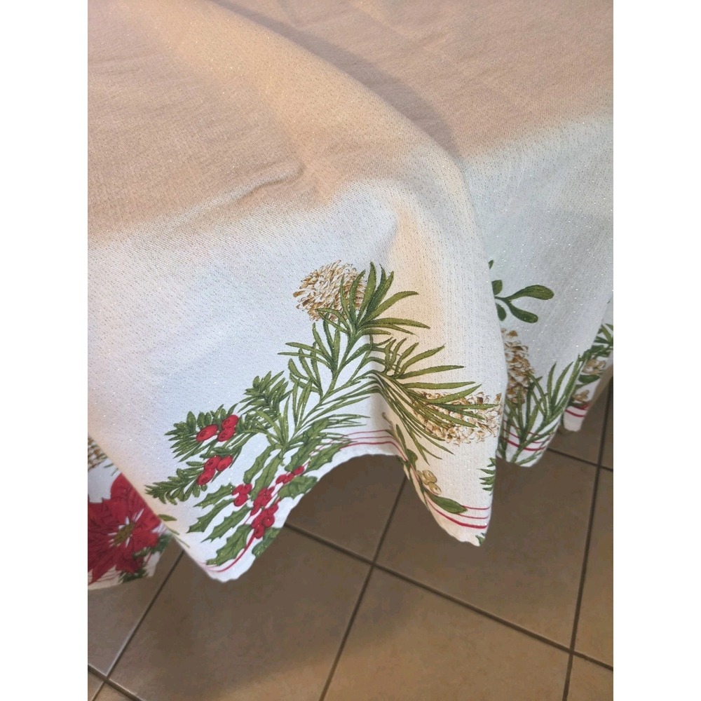 Better Hones & Gardens 60x84 Christmas Poinsettas Sparkly Tablecloth Holiday
